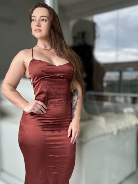 Vestido Longo Cetim Decote nas Costas Modern Savanah